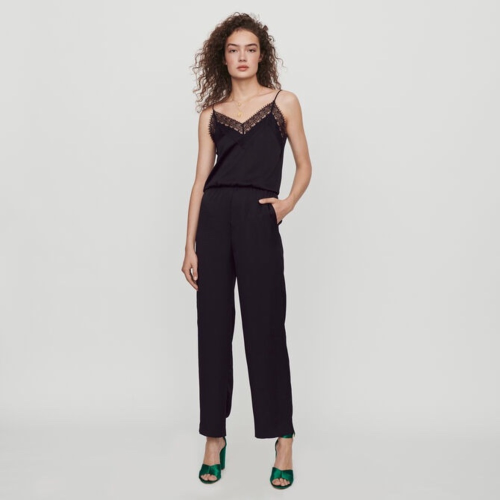 NWT MAJE black satin jumpsuit/romper size 2 - Picture 2 of 6